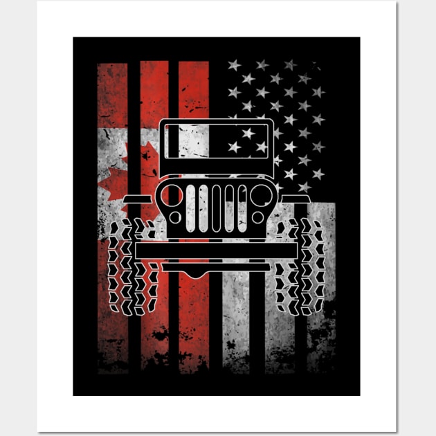 American Flag Jeep Canadian Flag Jeep Funny Jeep gift Men/Women/Kid Jeep Wall Art by David Darry